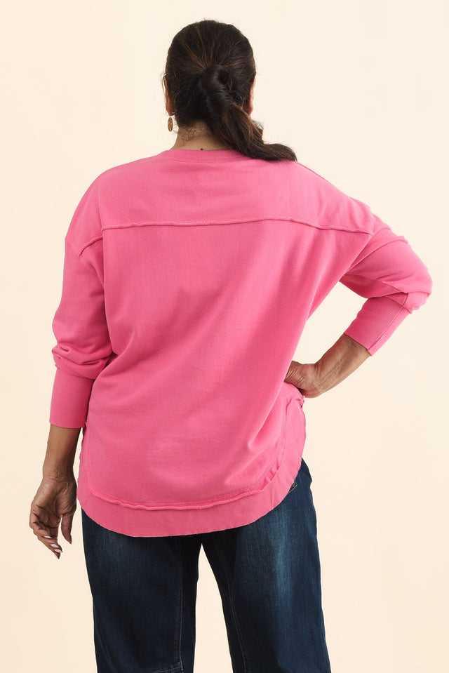 Simplified Pink Cotton Crewneck Sweatshirt,Brunette model,alt text|model:Pilita image 11