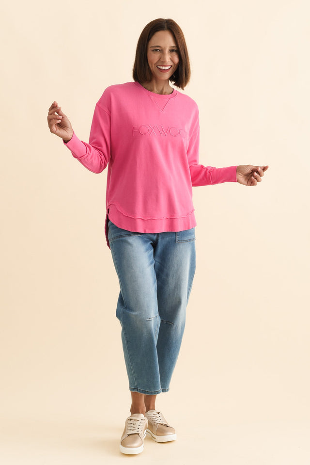 Simplified Pink Cotton Crewneck Sweatshirt,Brunette model,alt text|model:Cara image 8