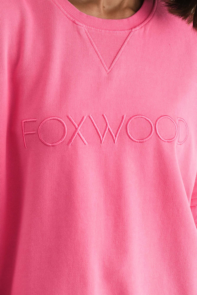 Simplified Pink Cotton Crewneck Sweatshirt,Brunette model,alt text|model:Cara image 7