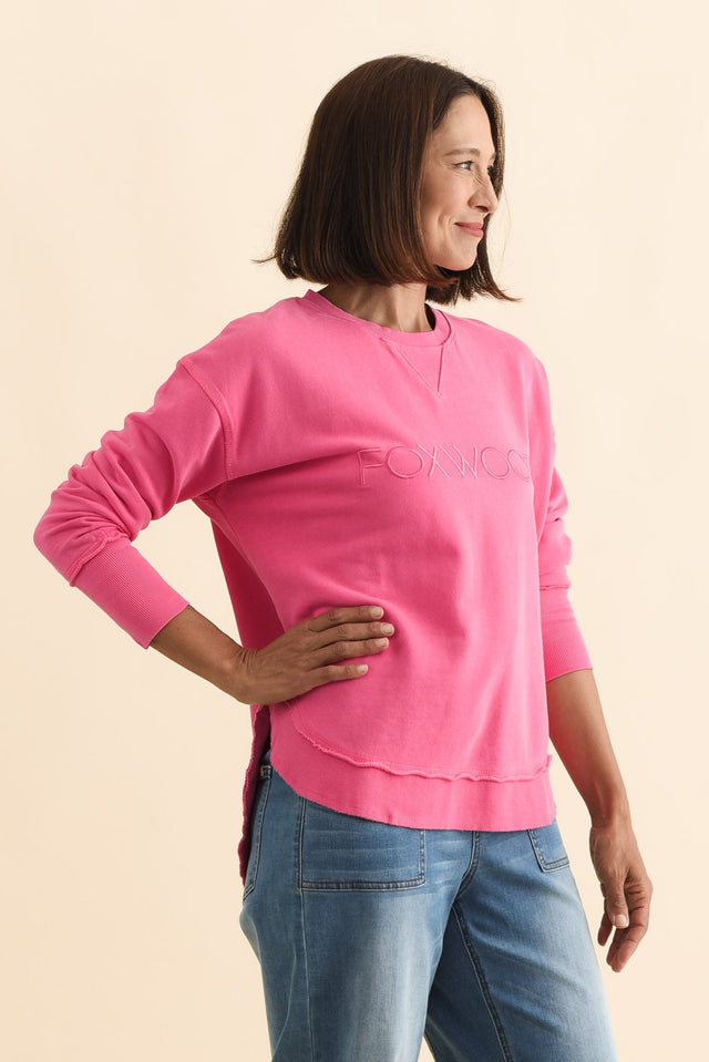 Simplified Pink Cotton Crewneck Sweatshirt,Brunette model,alt text|model:Cara image 5