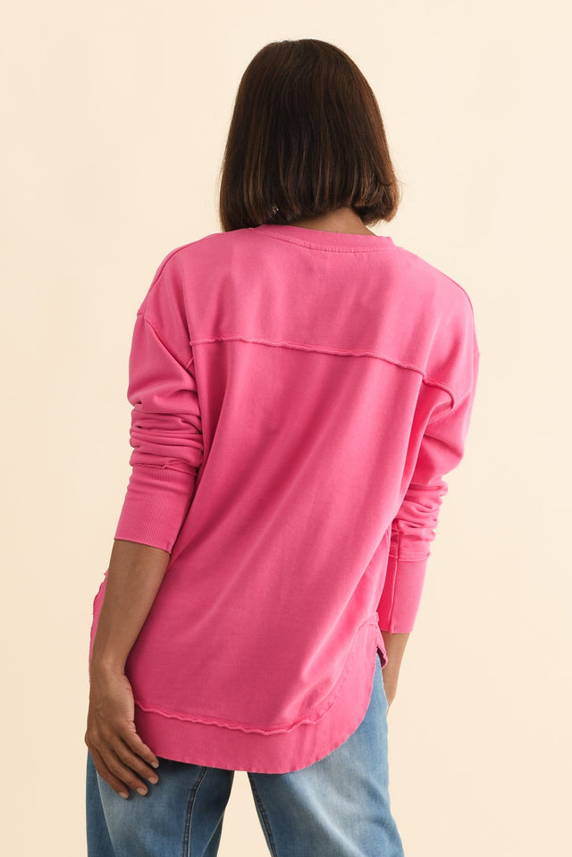 Simplified Pink Cotton Crewneck Sweatshirt,Brunette model,alt text|model:Cara image 6