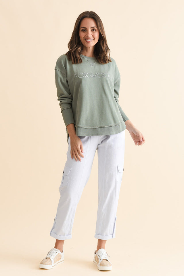Simplified Sage Cotton Crewneck Sweatshirt,Full Body,Brunette model,alt text|model:MJ image 7