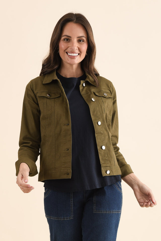 Siobhan Olive Stretch Jacket,Front,Brunette model,alt text|model:MJ image 1