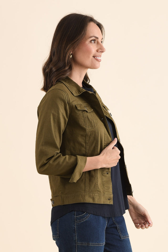 Siobhan Olive Stretch Jacket,Side,Brunette model,alt text|model:MJ image 4