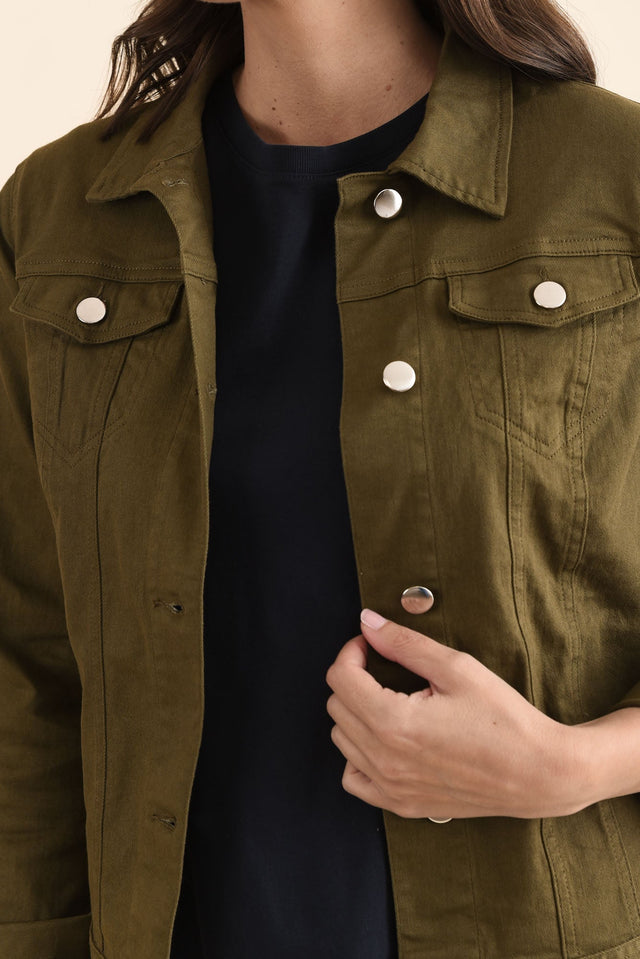Siobhan Olive Stretch Jacket,Detail,Brunette model,alt text|model:MJ image 6