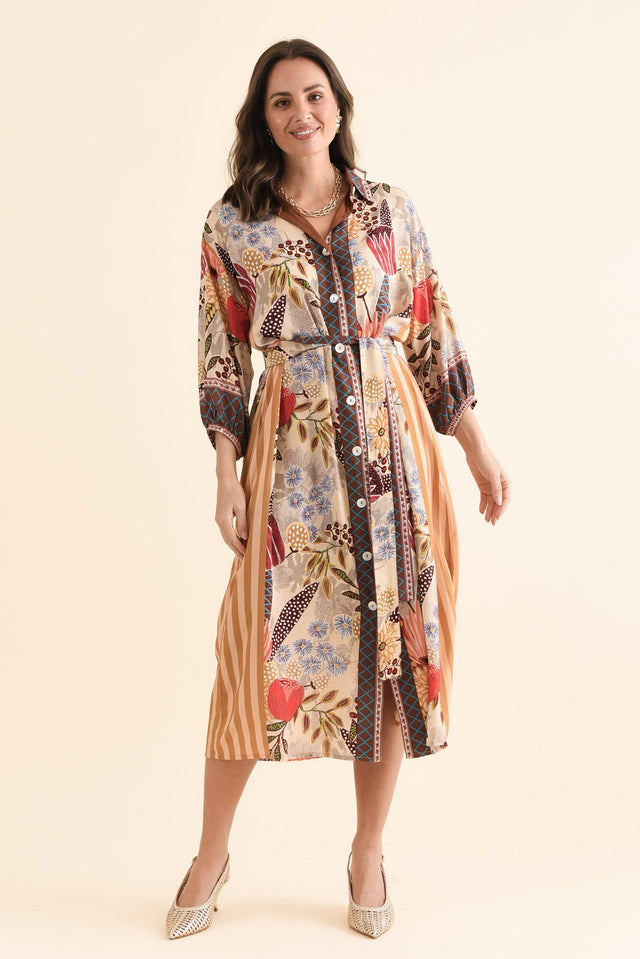 Sira Orange Garden Shirt Dress,Full Body,Brunette model,alt text|model:MJ image 2