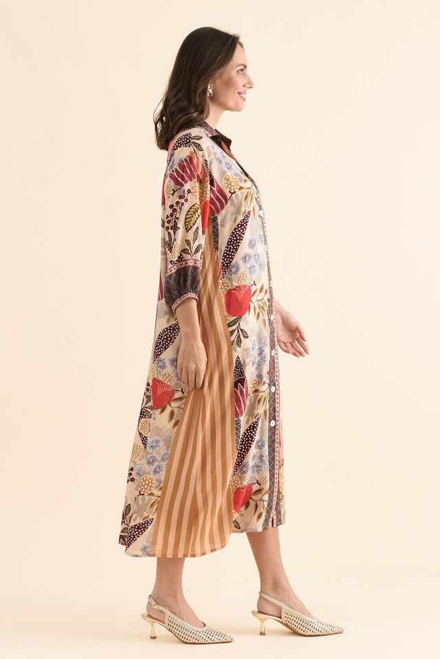 Sira Orange Garden Shirt Dress,Side,Brunette model,alt text|model:MJ image 3