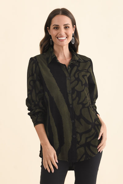 Sirah Olive Stripe Cotton Shirt