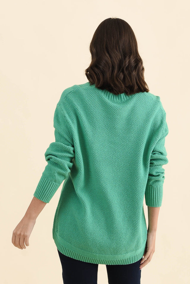 Skylar Green Cotton Blend Knit Jumper,Back,Brunette model,alt text|model:MJ image 6