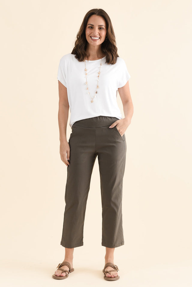 SmartFlex Olive Straight Leg Pants,Full Body,Brunette model,alt text|model:MJ image 6