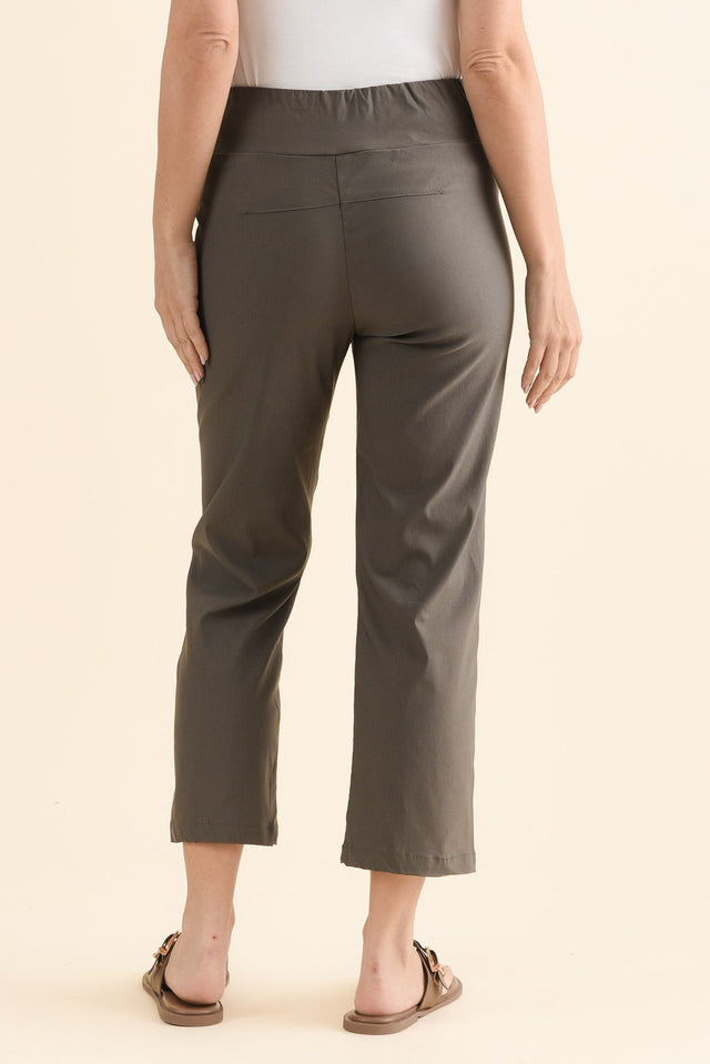 SmartFlex Olive Straight Leg Pants,Back,Brunette model,alt text|model:MJ image 4