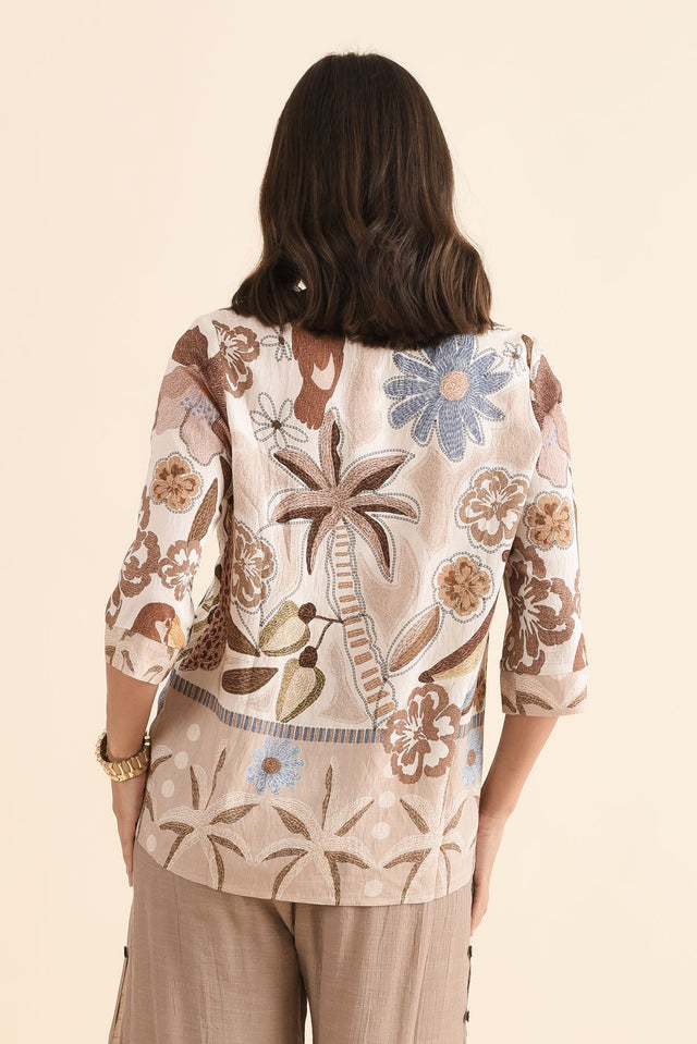 Solis Brown Jungle Cotton Blend Top,Back,Brunette model,alt text|model:MJ image 4