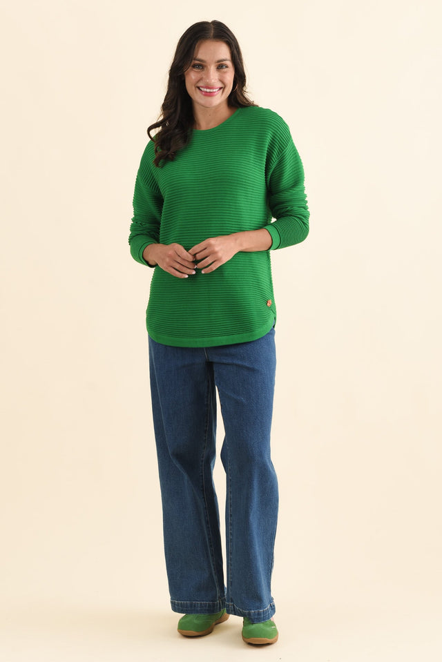Somer Forest Green Organic Cotton Knit Jumper,Brunette model,alt text|model:Brontie image 3