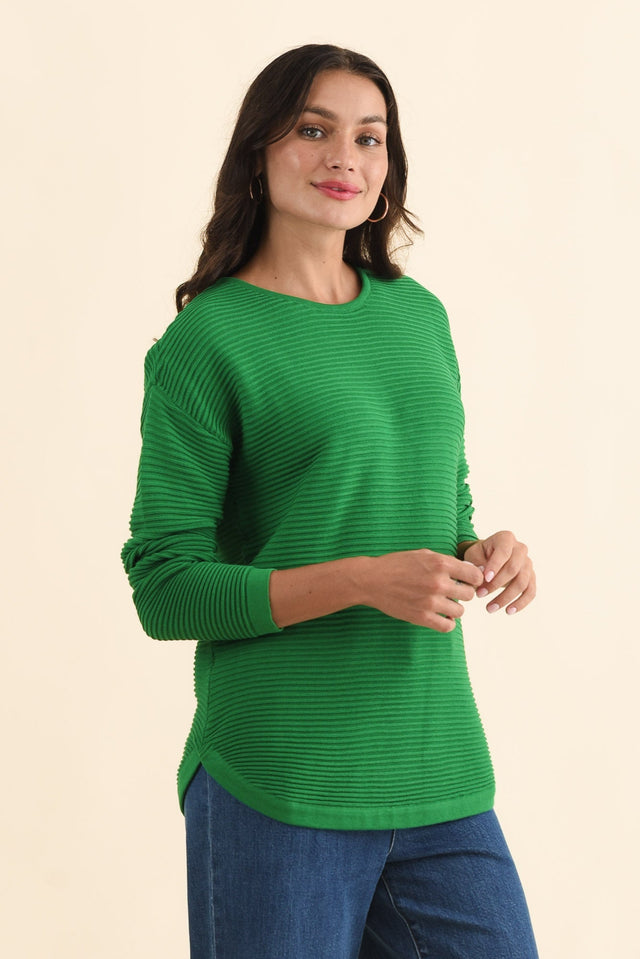 Somer Forest Green Organic Cotton Knit Jumper,Brunette model,alt text|model:Brontie image 4