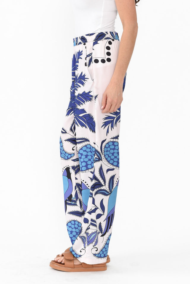 Sona Blue Tropical Wide Leg Pants,Brunette model,alt text|model:Elouise image 5