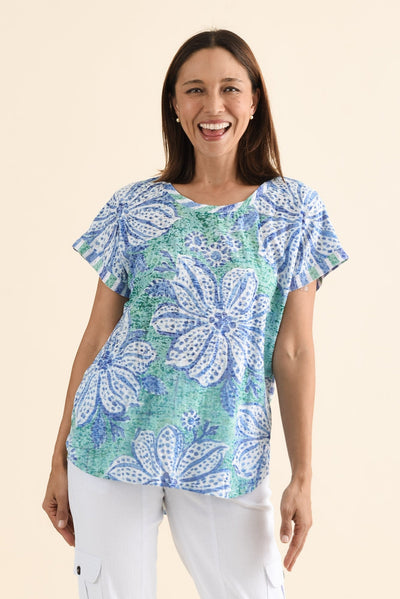 Sorelle Green Floral Cotton Blend Tee