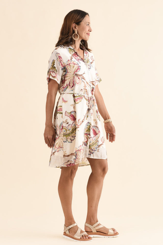 Sorina Khaki Garden Button Dress,Side,Brunette model,alt text|model:Cara image 3