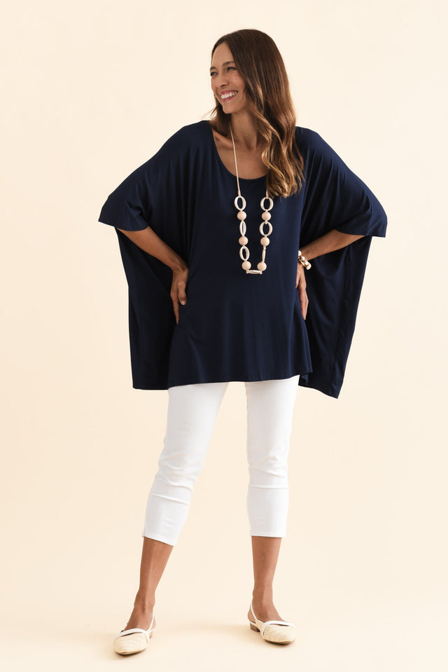 Sorronda Navy Bamboo Batwing Top,Brunette model,alt text|model:Cara image 7