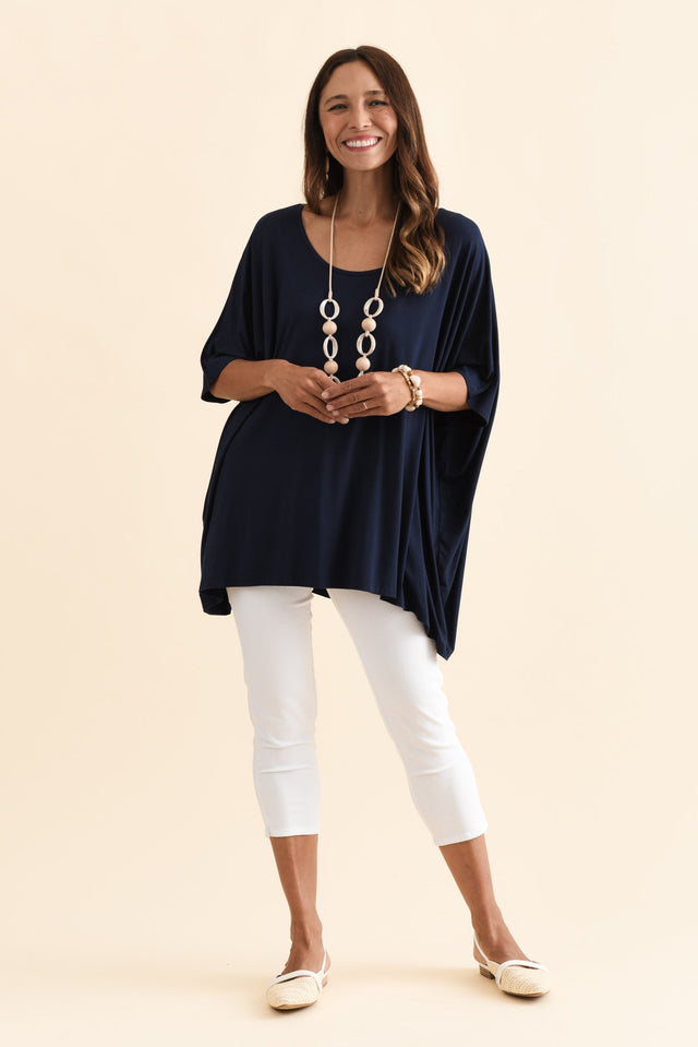 Sorronda Navy Bamboo Batwing Top,Brunette model,alt text|model:Cara