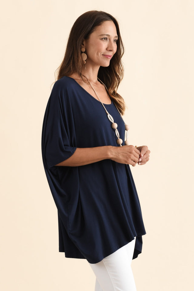 Sorronda Navy Bamboo Batwing Top,Brunette model,alt text|model:Cara image 4