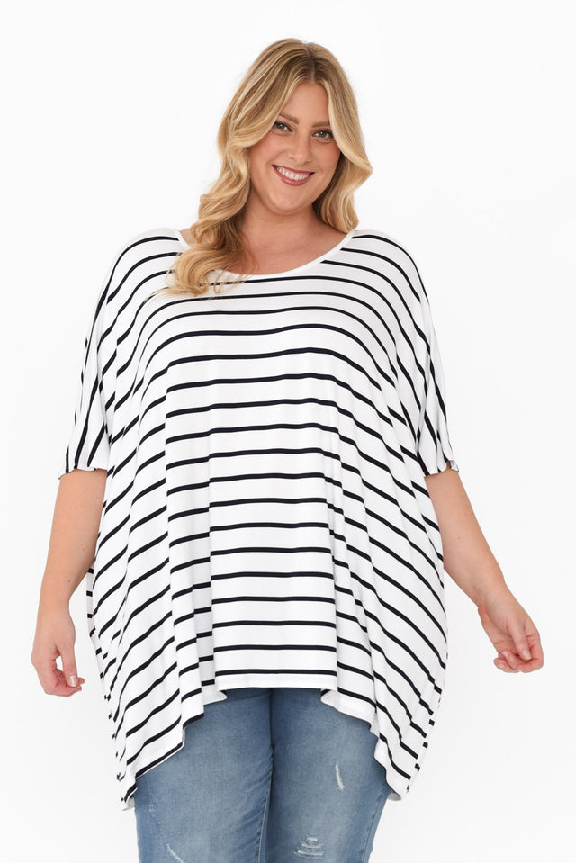 Sorronda White Stripe Bamboo Batwing Top,Blonde model,plus-size,curve-basics,curve-tops,plus-size-sleeved-tops,plus-size-basic-tops,alt text|model:Caitlin image 13