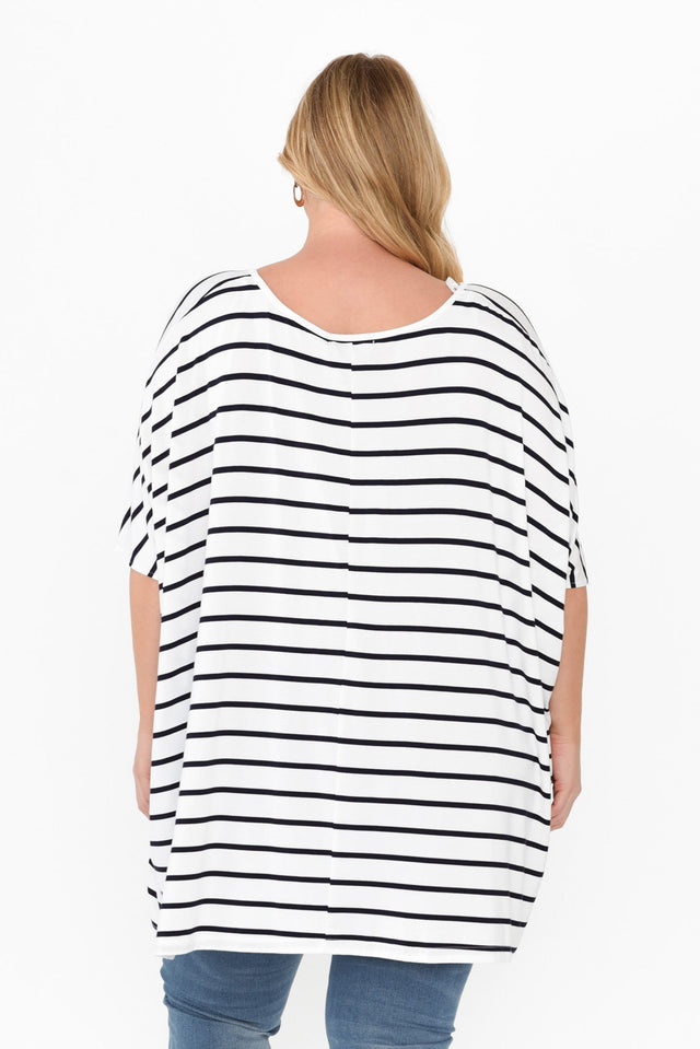 Sorronda White Stripe Bamboo Batwing Top,Blonde model,alt text|model:Caitlin image 16