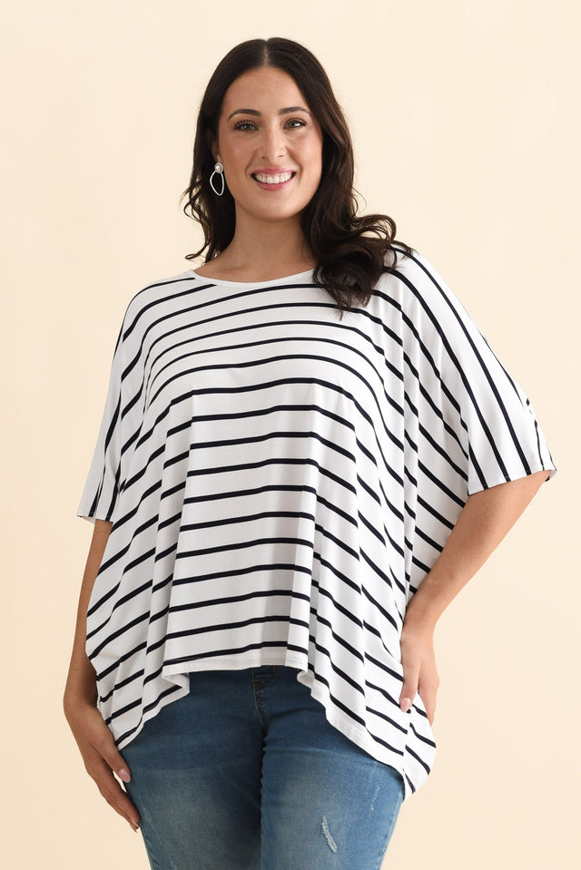 Sorronda White Stripe Bamboo Batwing Top,Brunette model,alt text|model:Emilia image 9