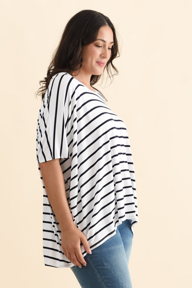 Sorronda White Stripe Bamboo Batwing Top,Brunette model,alt text|model:Emilia image 11
