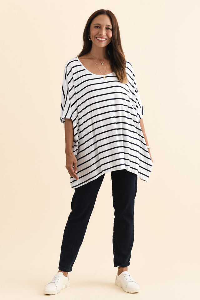 Sorronda White Stripe Bamboo Batwing Top,Brunette model,alt text|model:Cara image 4