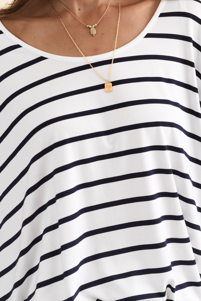 Sorronda White Stripe Bamboo Batwing Top,Brunette model,alt text|model:Cara image 7