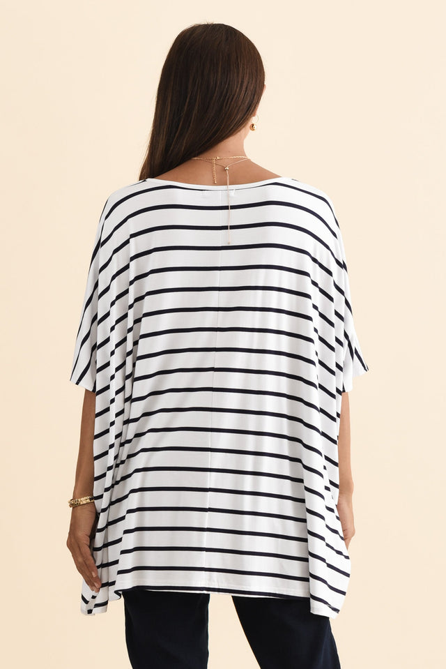 Sorronda White Stripe Bamboo Batwing Top,Brunette model,alt text|model:Cara image 6