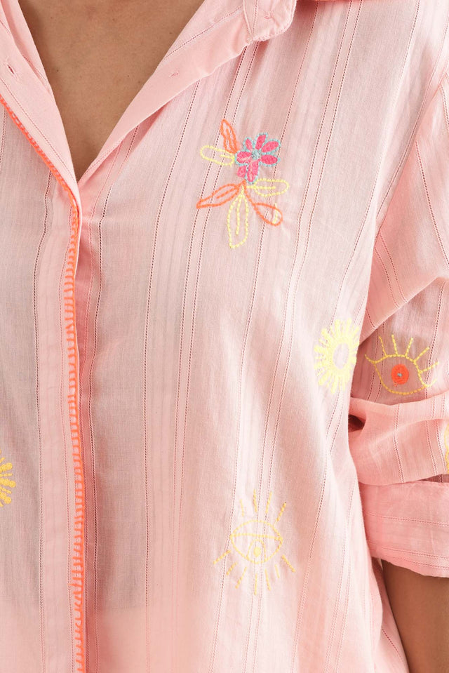 Stacey Pink Summer Cotton Embroidered Shirt,Detail,Brunette model,alt text|model:Cara image 5