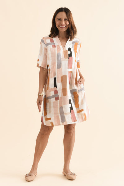 Stafford Cream Abstract Linen Dress