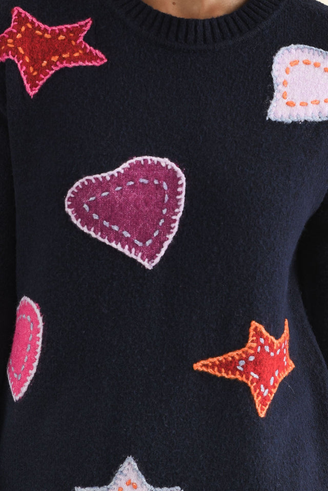 Starla Navy Patchwork Knit Jumper,Brunette model,alt text|model:Cara image 7