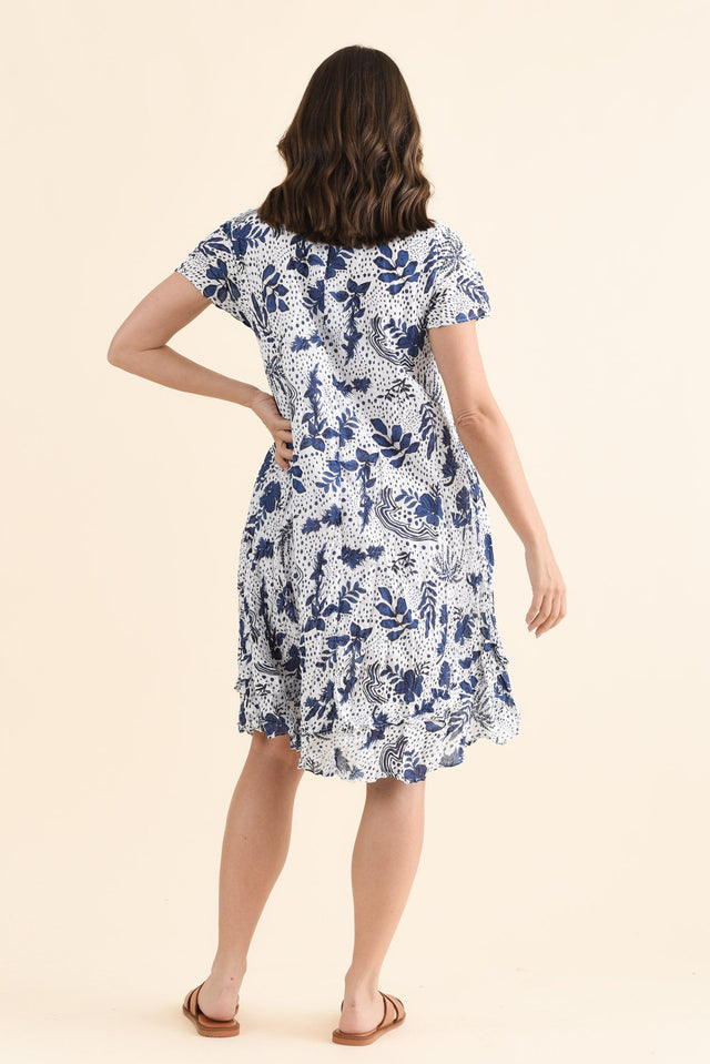 Stassi Blue Garden Crinkle Cotton Dress,Back,Brunette model,alt text|model:MJ image 4