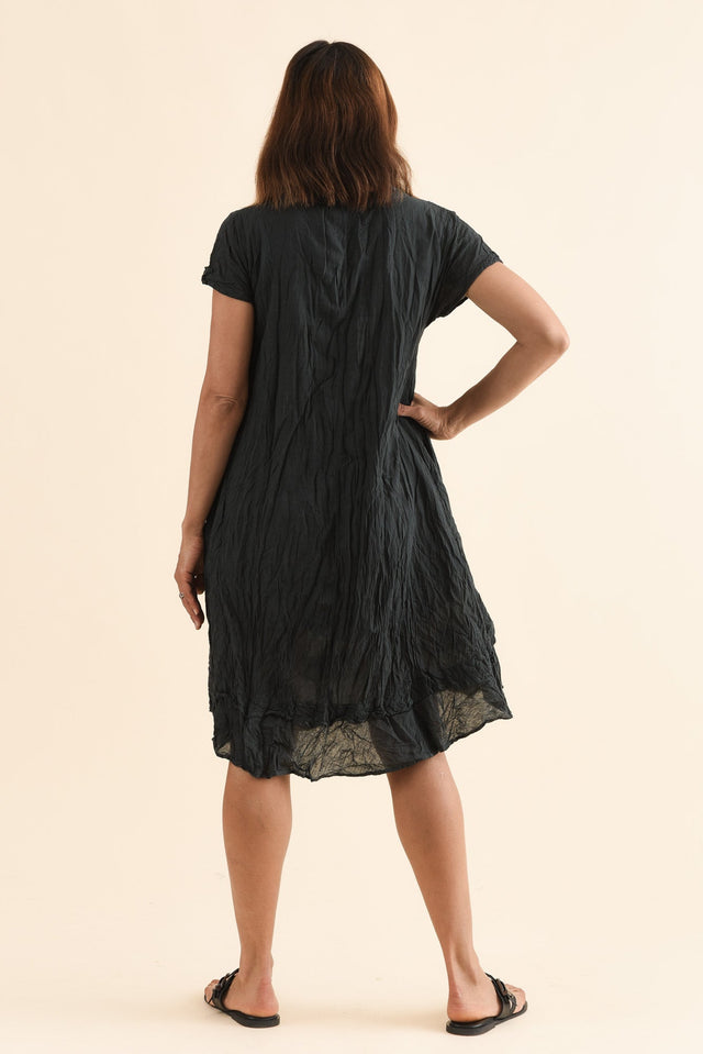 Stassi Charcoal Crinkle Cotton Dress,Back,Brunette model,alt text|model:Cara image 5