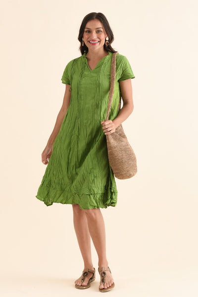 Stassi Fern Green Crinkle Cotton Dress