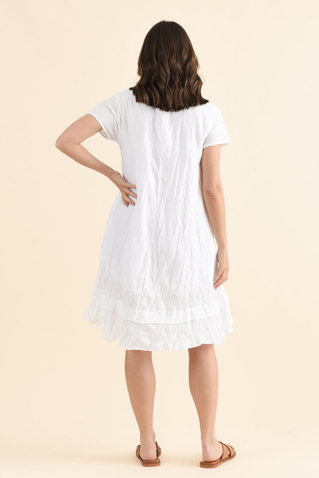 Stassi White Crinkle Cotton Dress,Back,Brunette model,alt text|model:MJ image 4