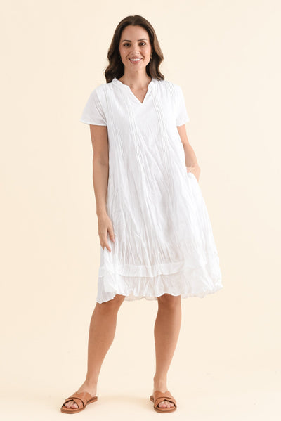 Stassi White Crinkle Cotton Dress