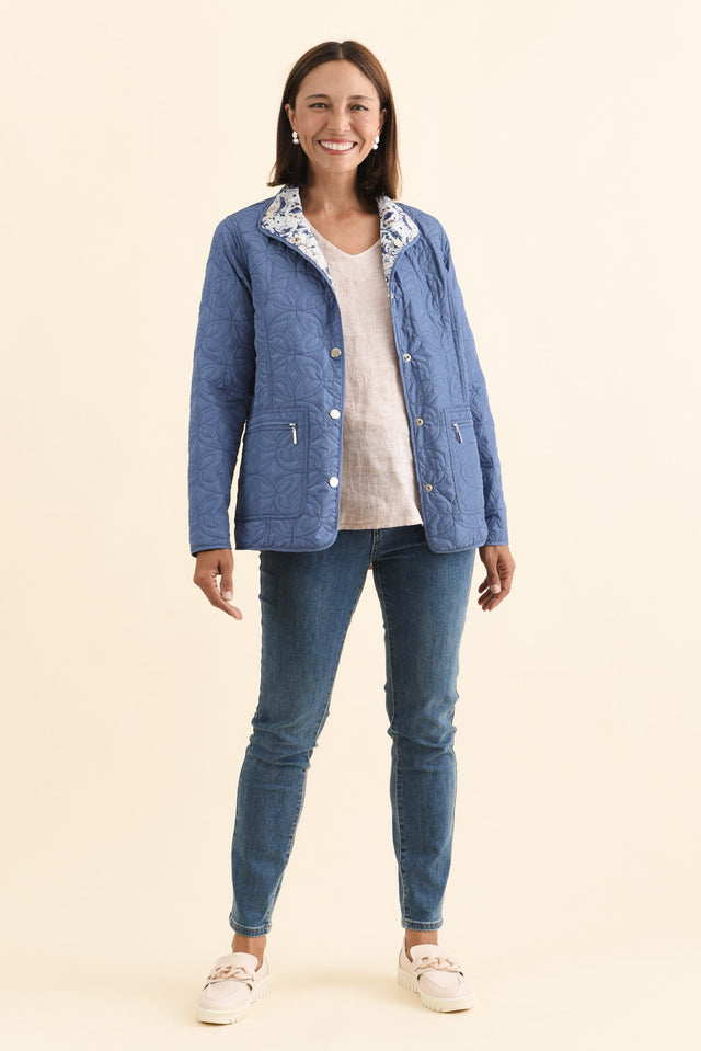 Stefan Blue Paisley Embroidered Button Jacket,Brunette model,alt text|model:Cara image 9