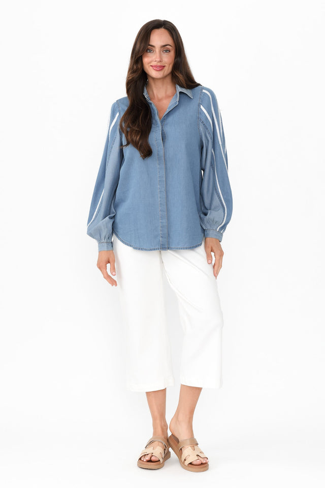 Stella Blue Denim Shirt,Brunette model,alt text|model:Elouise image 6