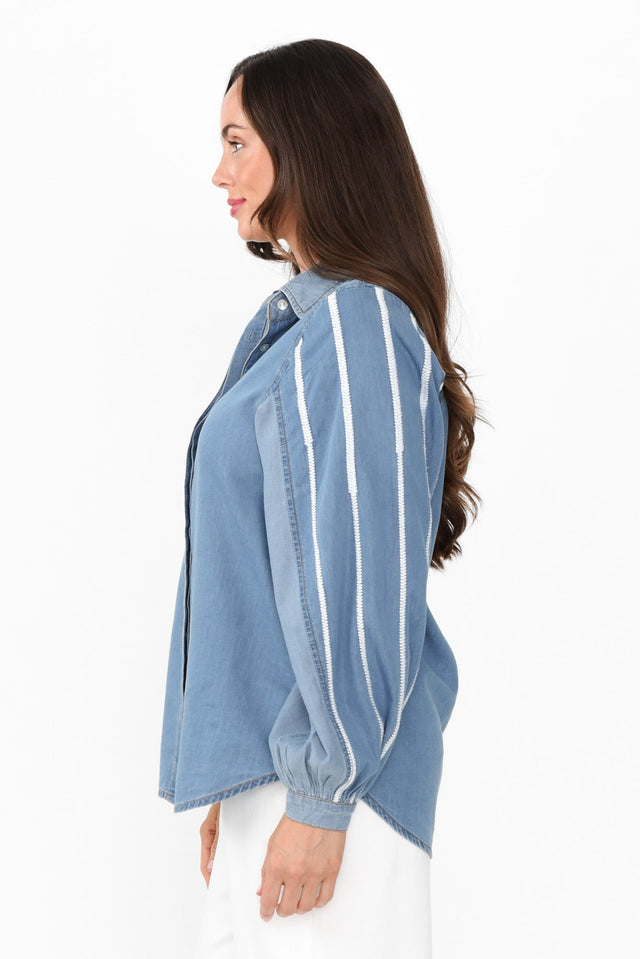 Stella Blue Denim Shirt,Brunette model,alt text|model:Elouise image 3