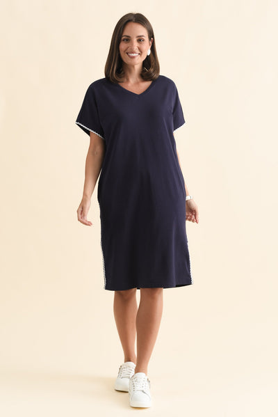 Stellar Navy Contrast Cotton Tee Dress