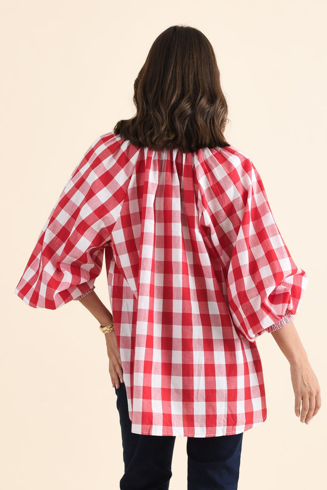 Stephens Red Check Cotton Shirt,brunette model,Back of Outfit,alt text|model:MJ image 4