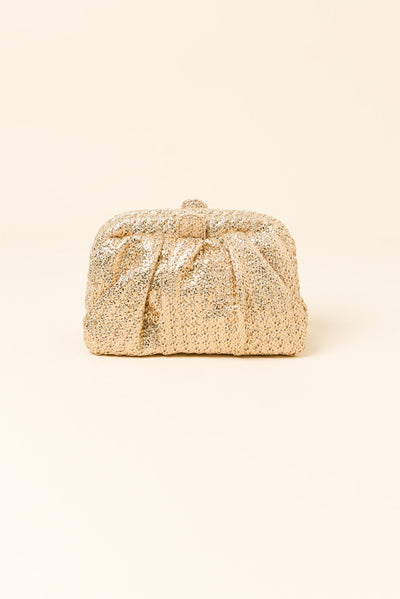 Stevie Gold Pleated Woven Clutch