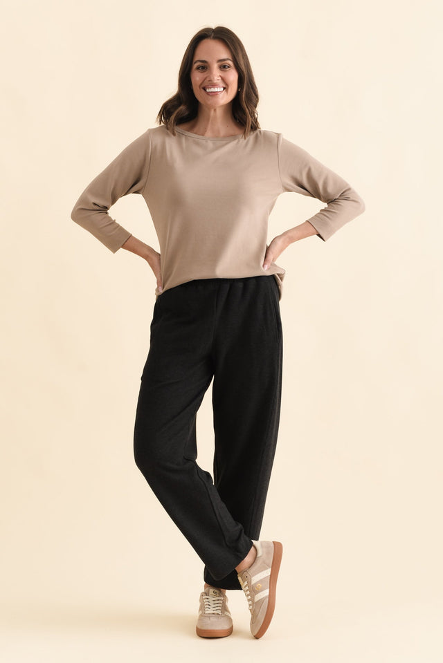 SuedeLuxe Beige 3/4 Sleeve Top,Brunette model,alt text|model:MJ