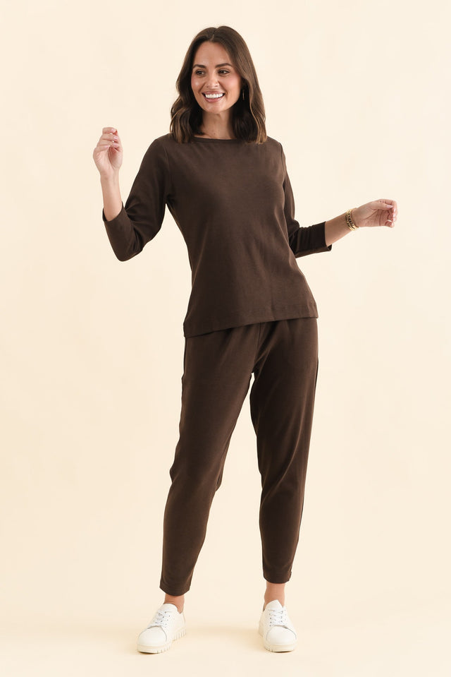 SuedeLuxe Chocolate 3/4 Sleeve Top,Brunette model,alt text|model:MJ image 7
