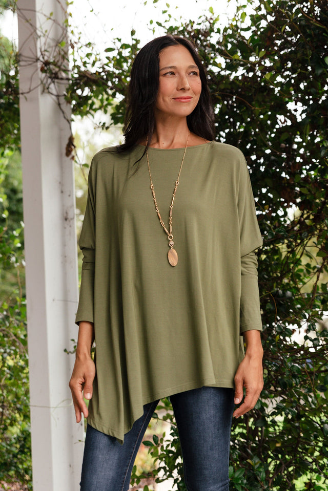 Susie Olive Asymmetrical Bamboo Top