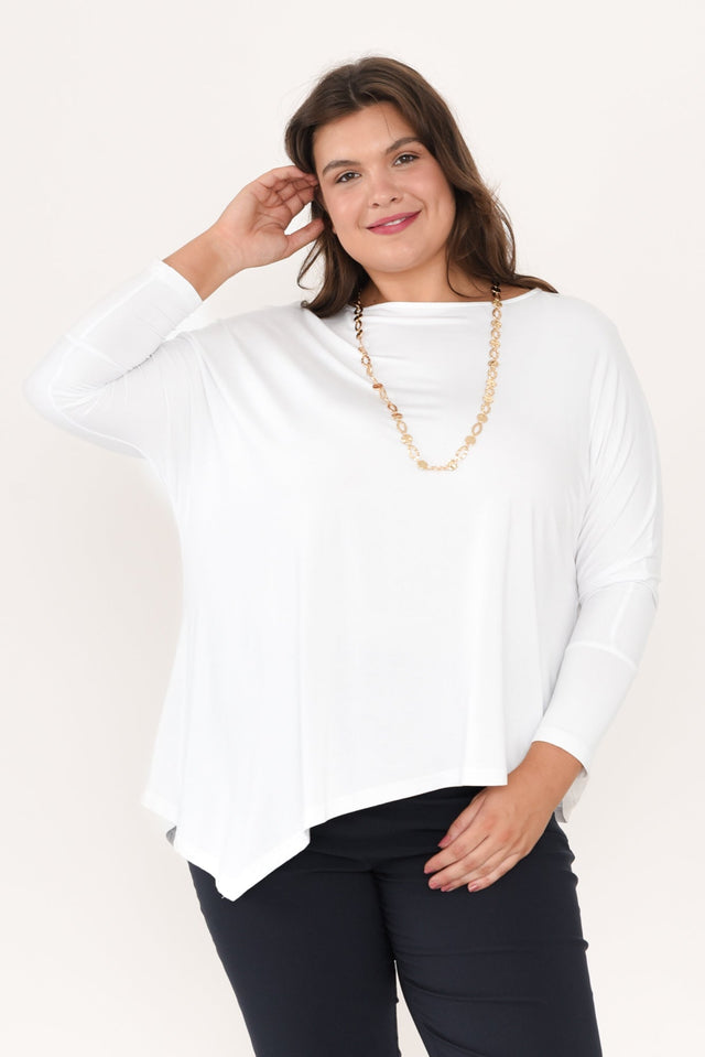 Susie White Asymmetrical Bamboo Top,Brunette model,plus-size,curve-basics,curve-tops,plus-size-sleeved-tops,plus-size-basic-tops,plus-size-work-edit,alt text|model:Gabby image 10