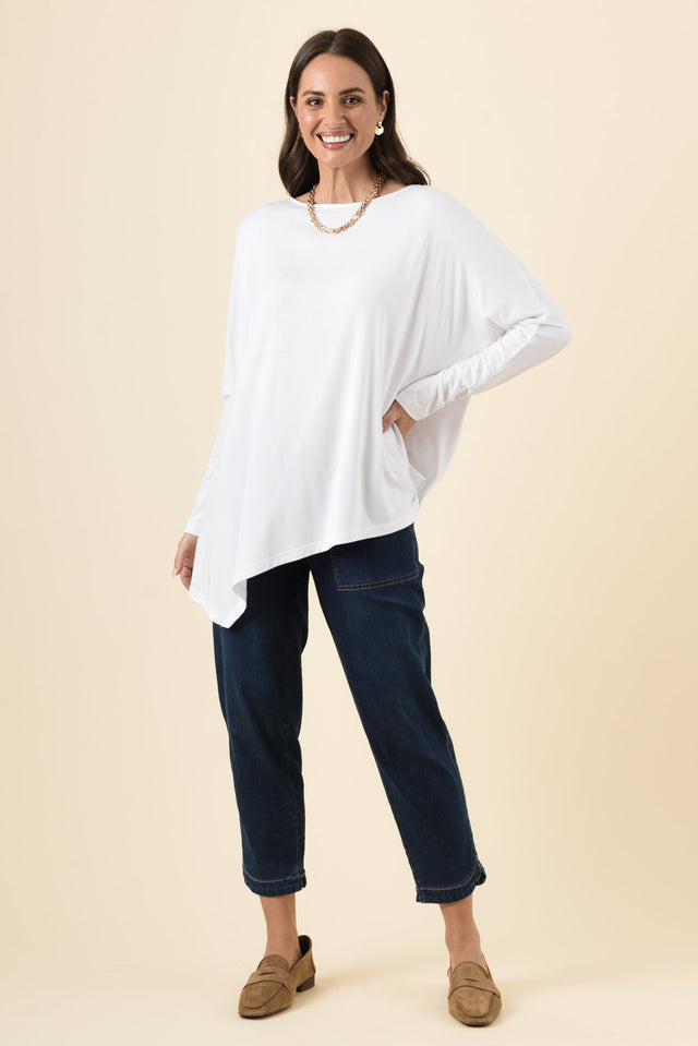 Susie White Asymmetrical Bamboo Top,Brunette model,alt text|model:MJ